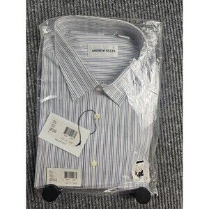 Andrew Fezza Blue and White Striped Dress Shirt 17 34/35